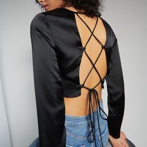 Satin crop top with adjustable tie back